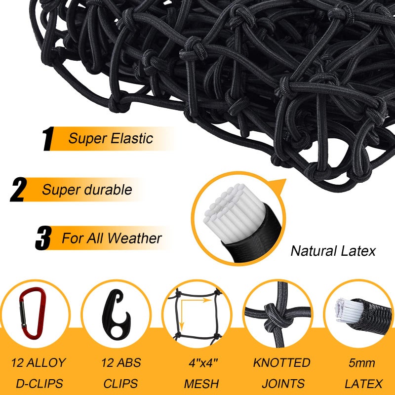 GSPSCN Cargo Net 6 ' x 4 ' for Truck Pickup Bed  Trailer Boat RV SUV Stretches to 12 'x18 ' Max Roof Rack Net Small 4 x4  Mesh Heavy Duty Bungee Cord Netting Compatible with Dodge Ram Chevy Ford Toyota - Image 2